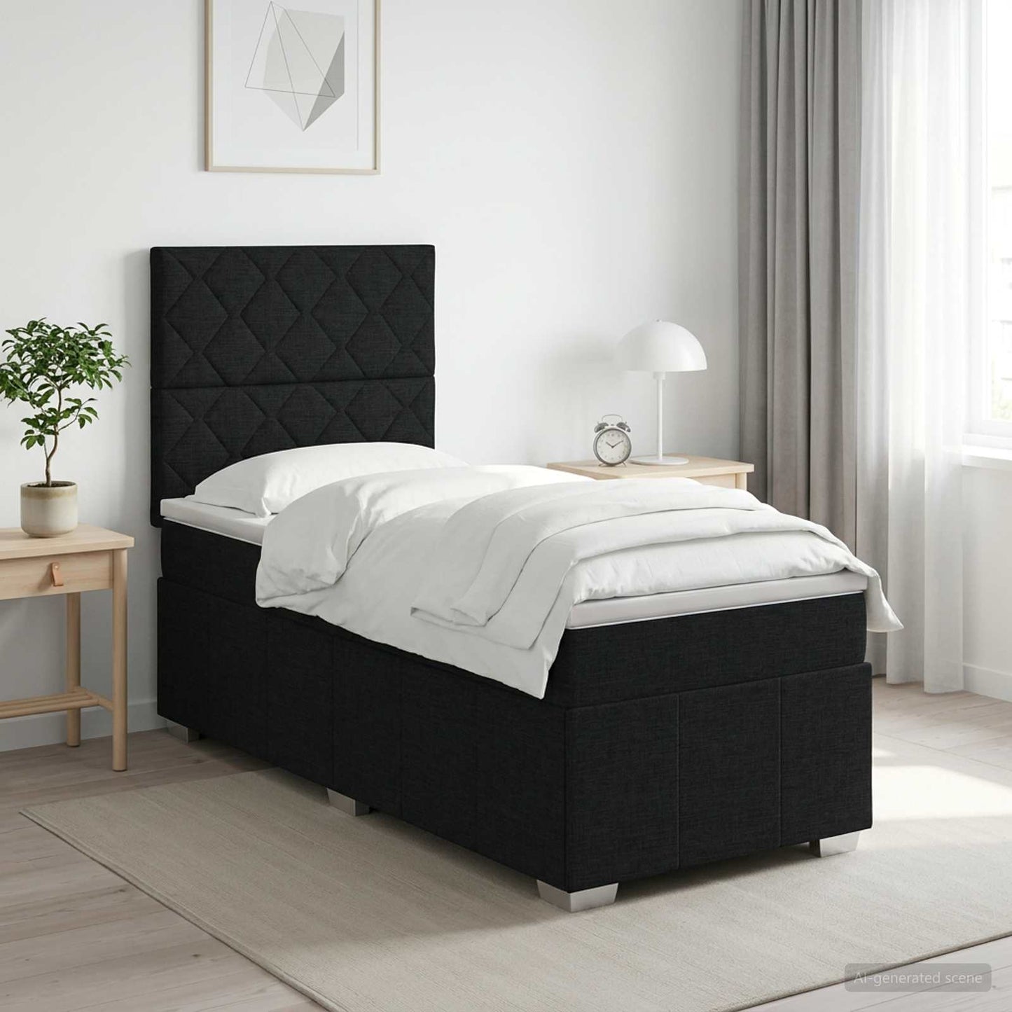 Boxmadras med topmadras med hovedgærde Sort 90 x 200 cm Stof