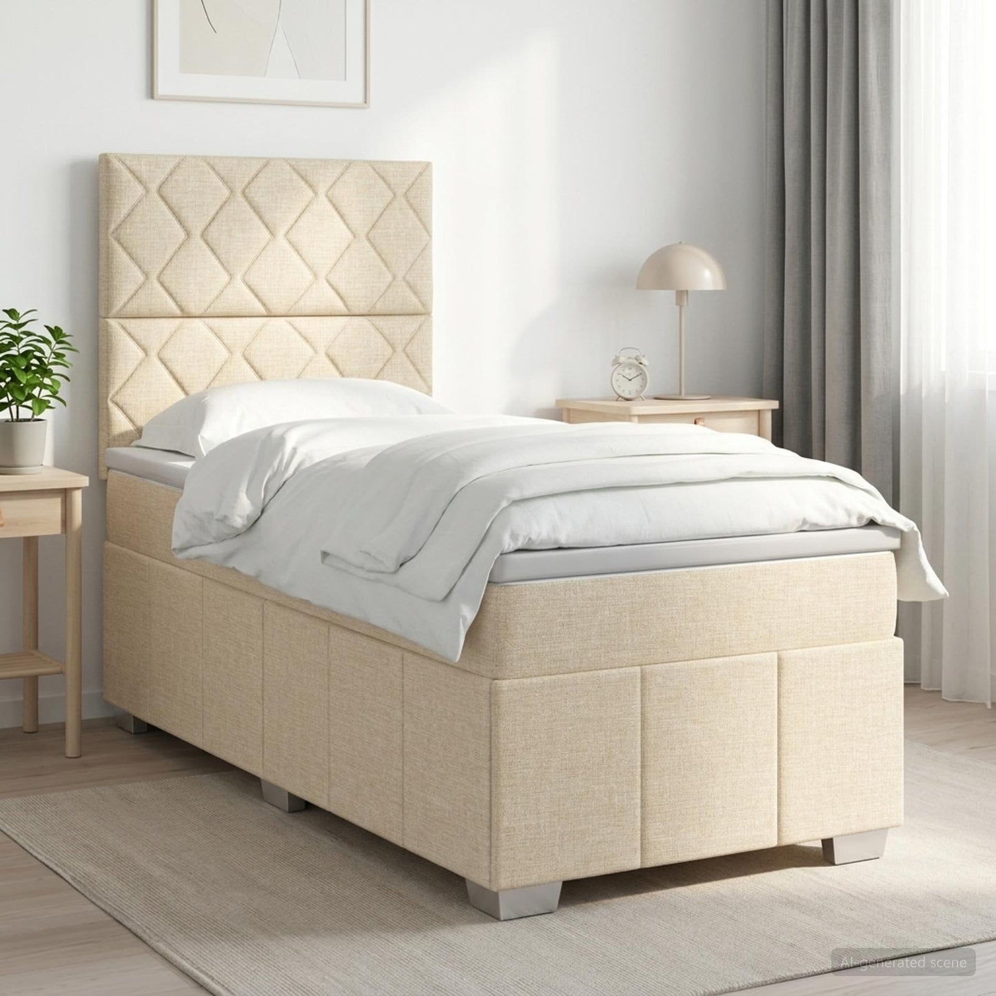 Boxmadras med topmadras Cremefarvet 90 x 200 cm Stof