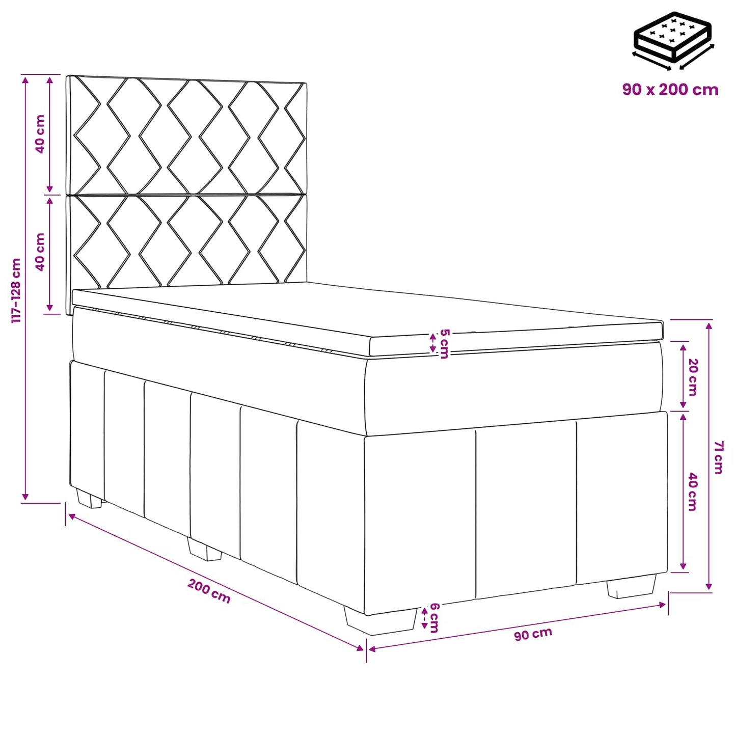 Boxmadras med topmadras med hovedgærde Blå 90 x 200 cm Stof
