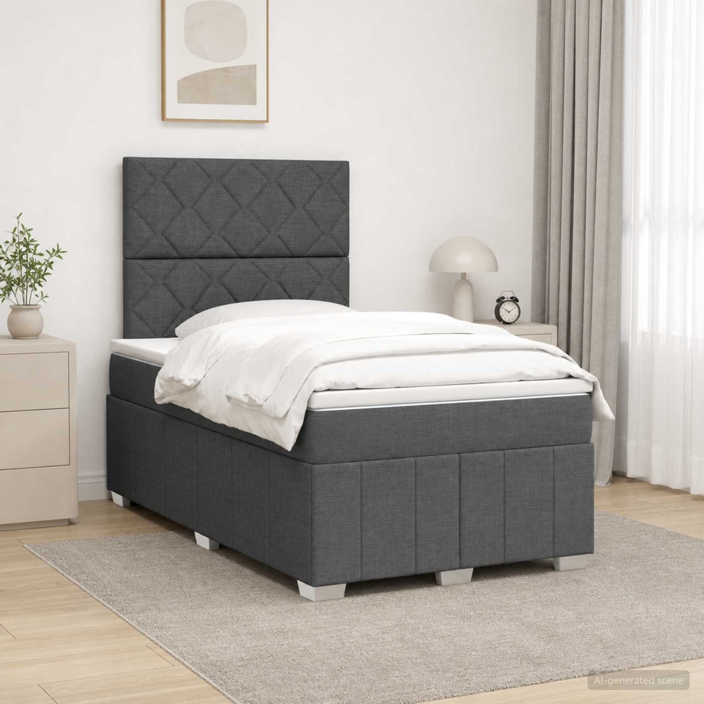 Boxmadras med topmadras Mørkegrå 120 x 190 cm Stof