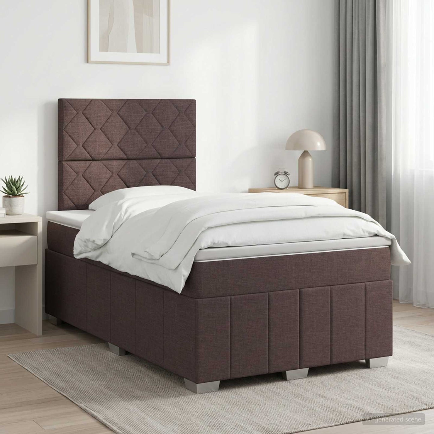 Boxmadras med topmadras Mørk Brun 120 x 190 cm Stof