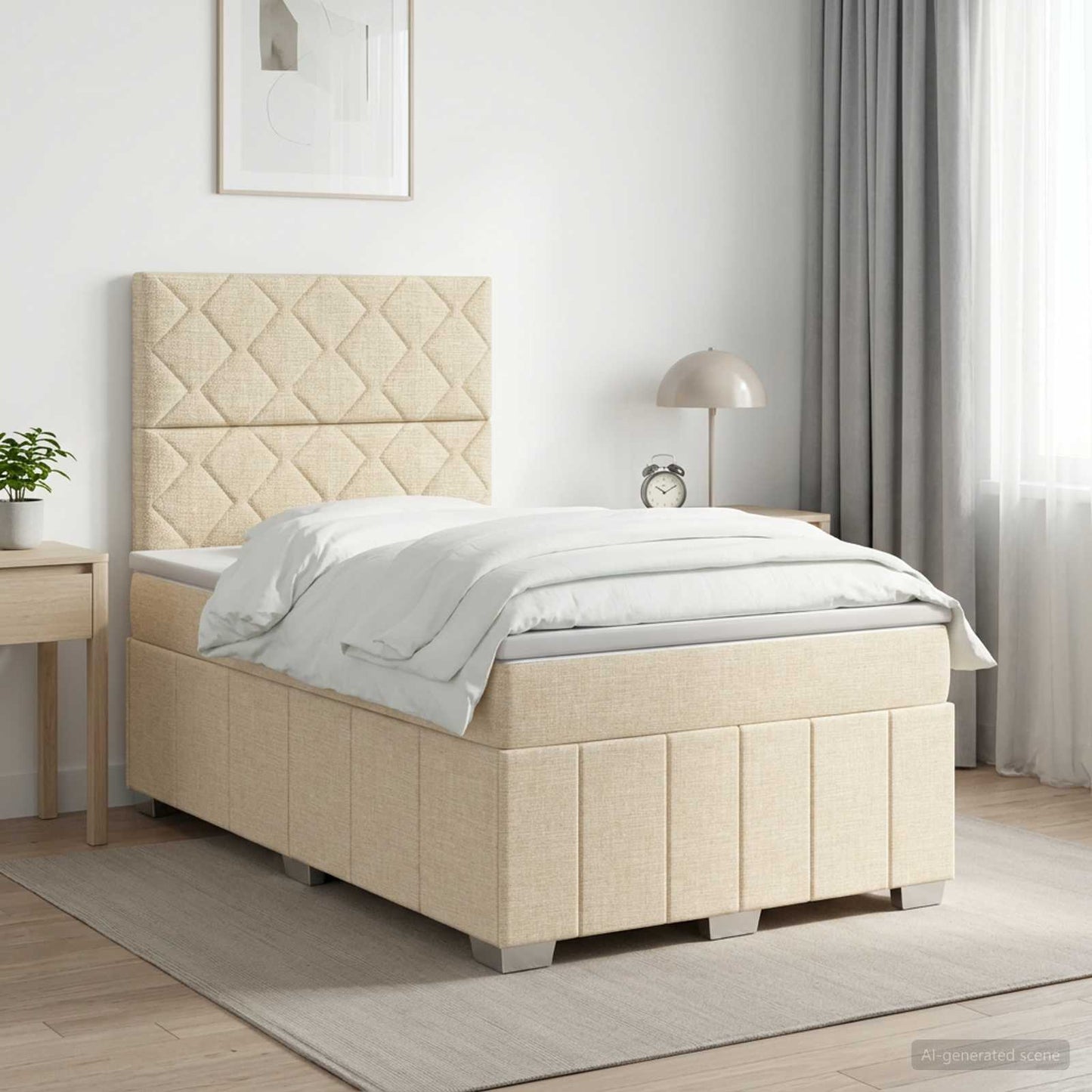 Boxmadras med topmadras Cremefarvet 120 x 190 cm Stof