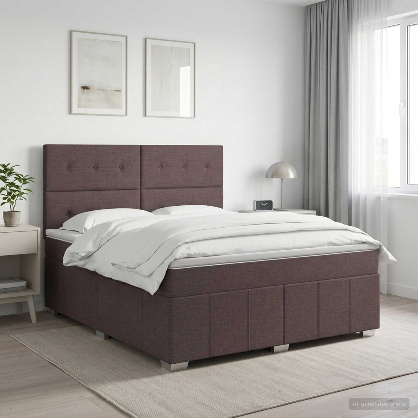 Boxmadras med topmadras Mørk Brun 180 x 200 cm Stof
