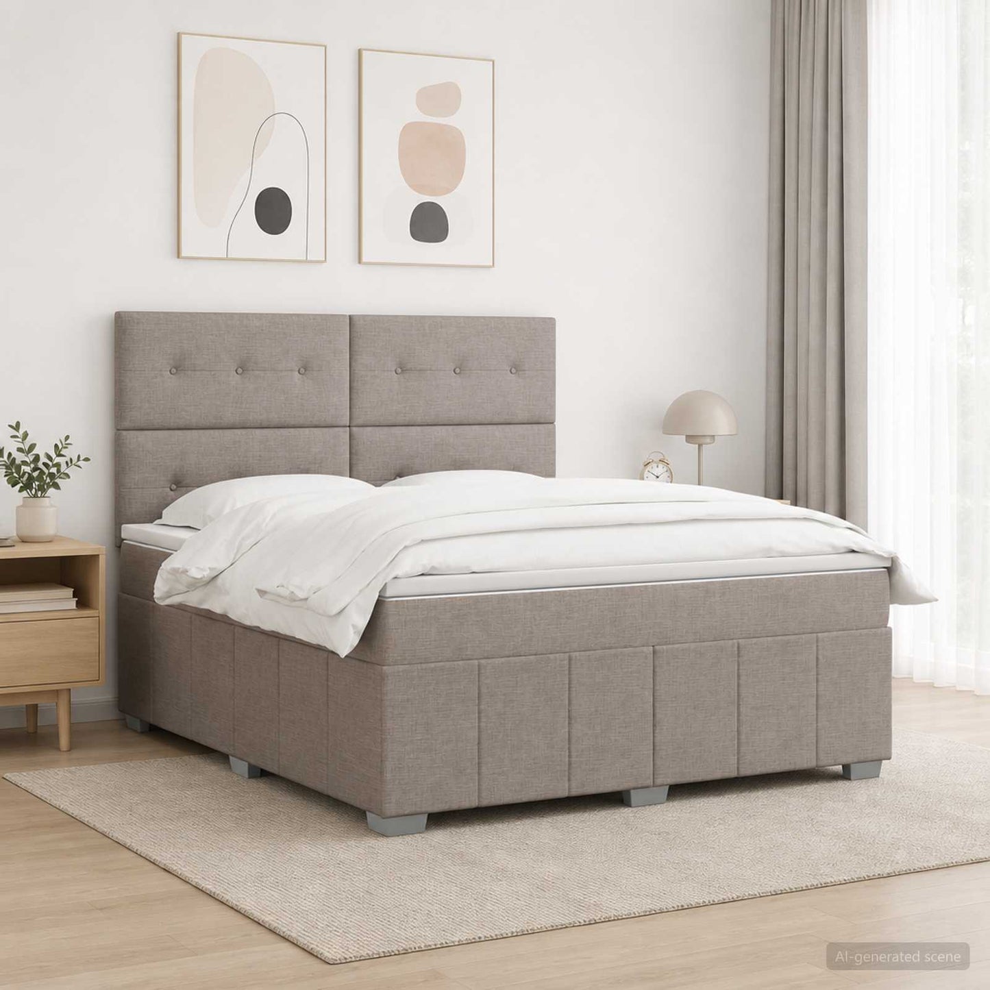 Boxmadras med topmadras Gråbrun 140 x 200 cm Stof
