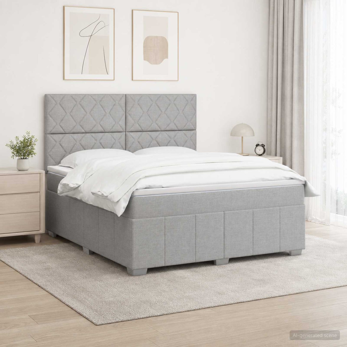 Boxmadras med topmadras Lysegrå 160 x 200 cm Stof
