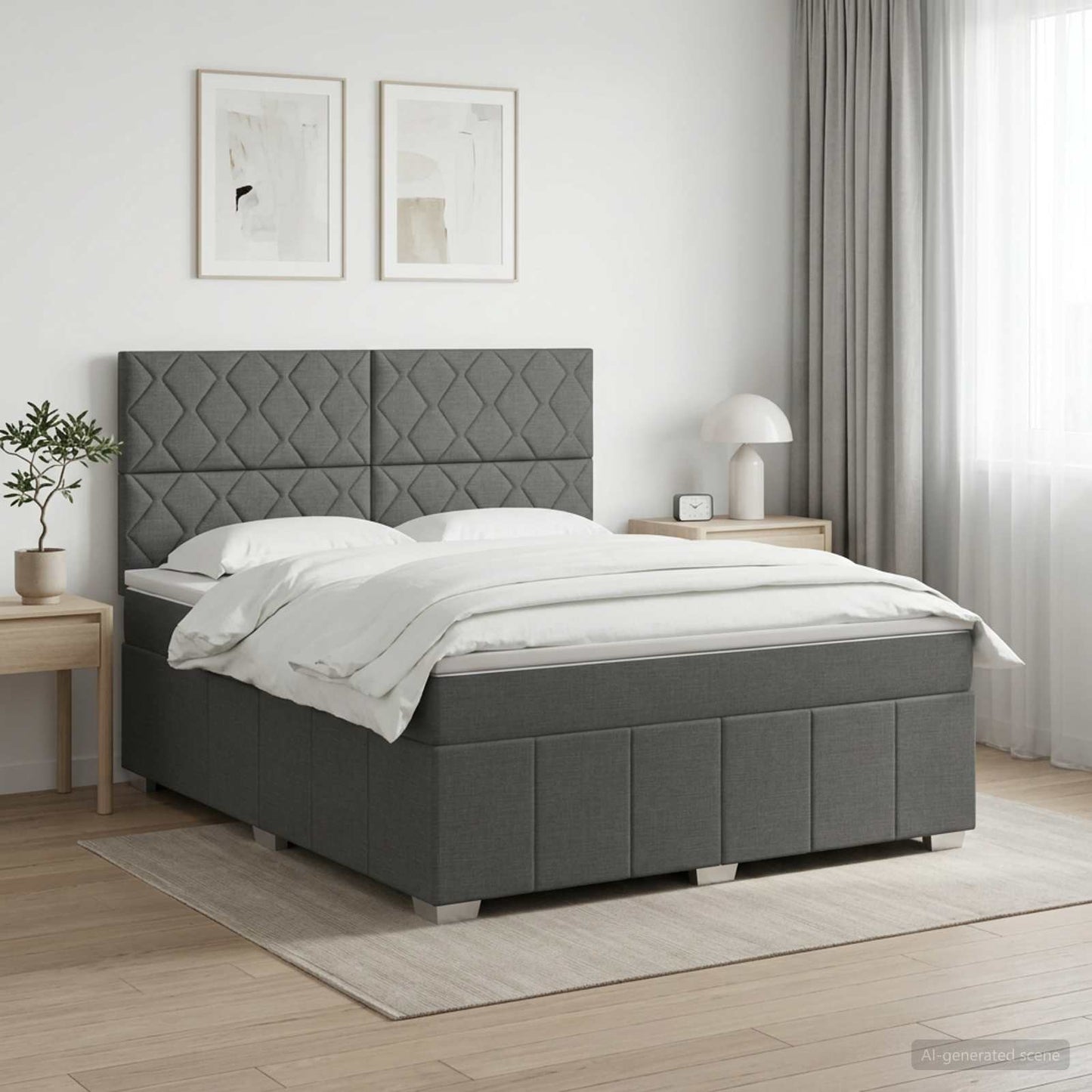 Boxmadras med topmadras Mørkegrå 140 x 200 cm Stof
