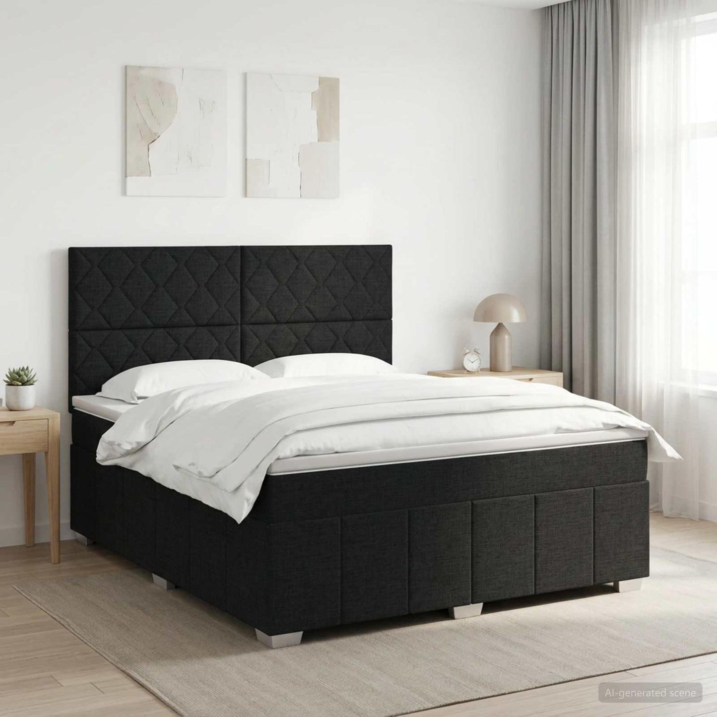 Boxmadras med topmadras med hovedgærde Sort 140 x 190 cm Stof
