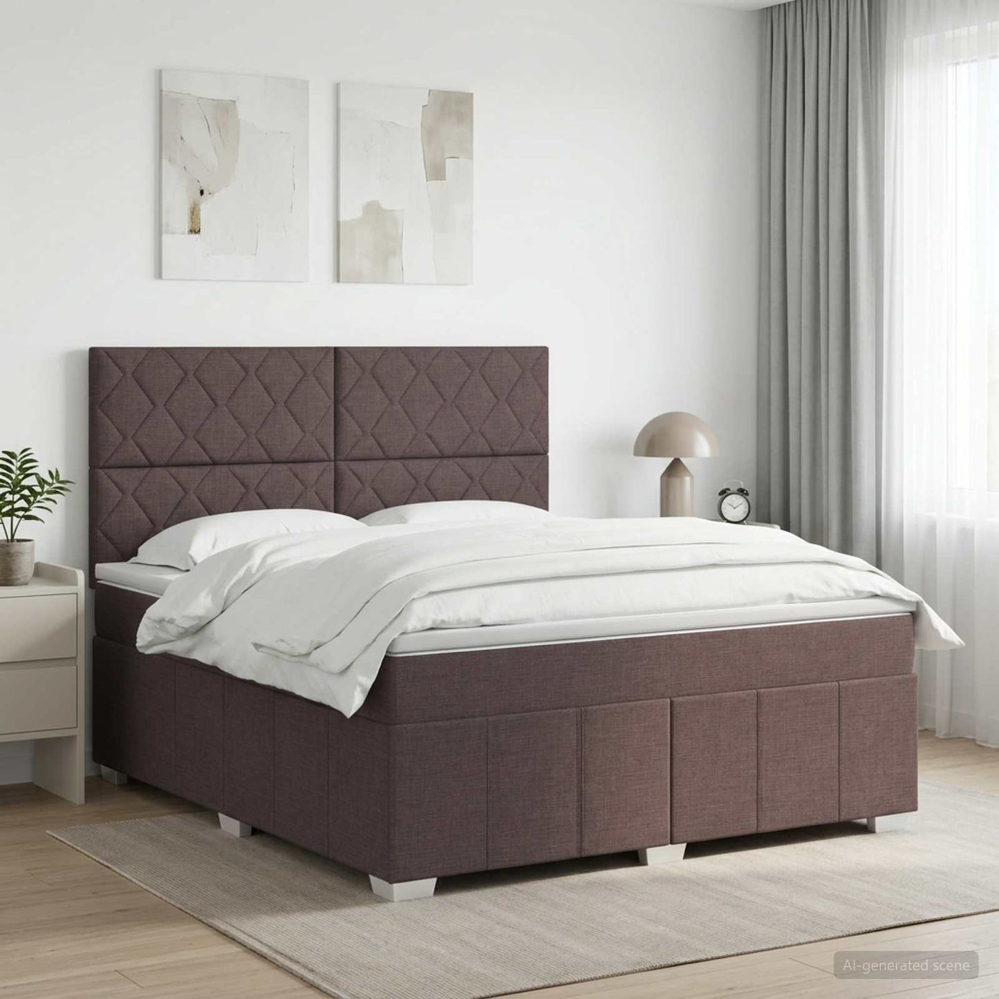 Boxmadras med topmadras Mørk Brun 160 x 200 cm Stof