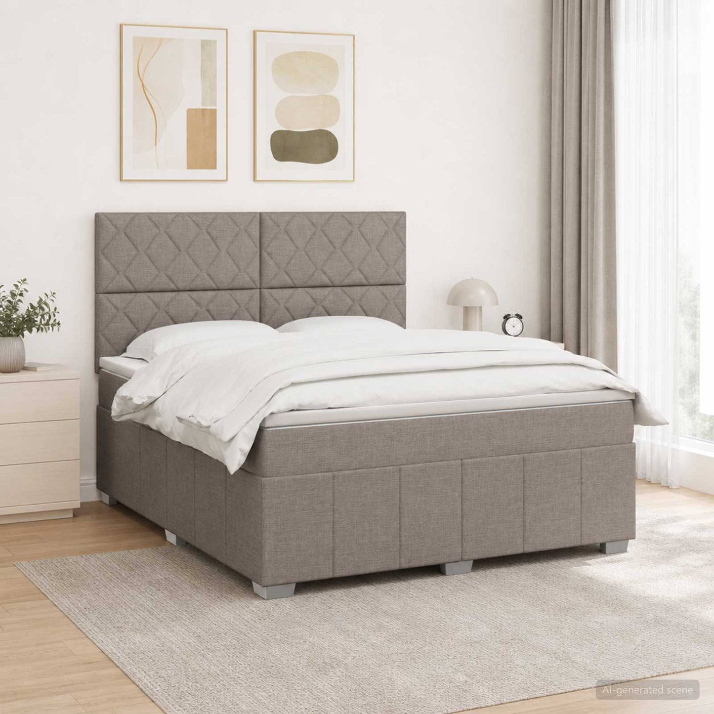 Boxmadras med topmadras Gråbrun 140 x 200 cm Stof