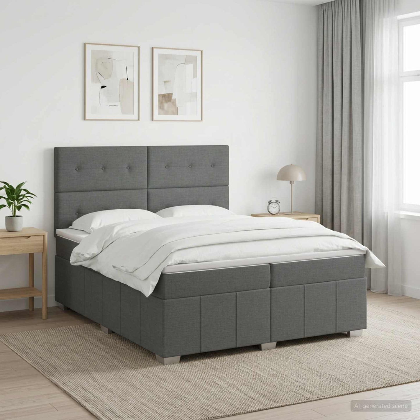 Boxmadras med topmadras Mørkegrå 200 x 200 cm Stof