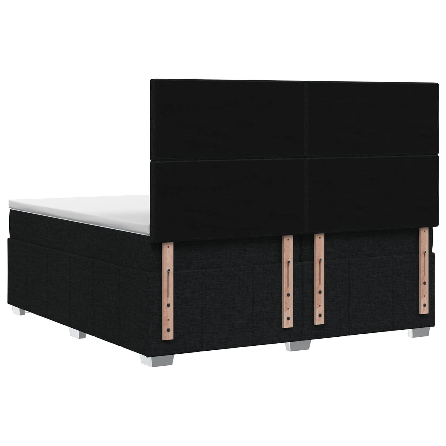 Boxmadras med topmadras med hovedgærde Sort 200 x 200 cm Stof