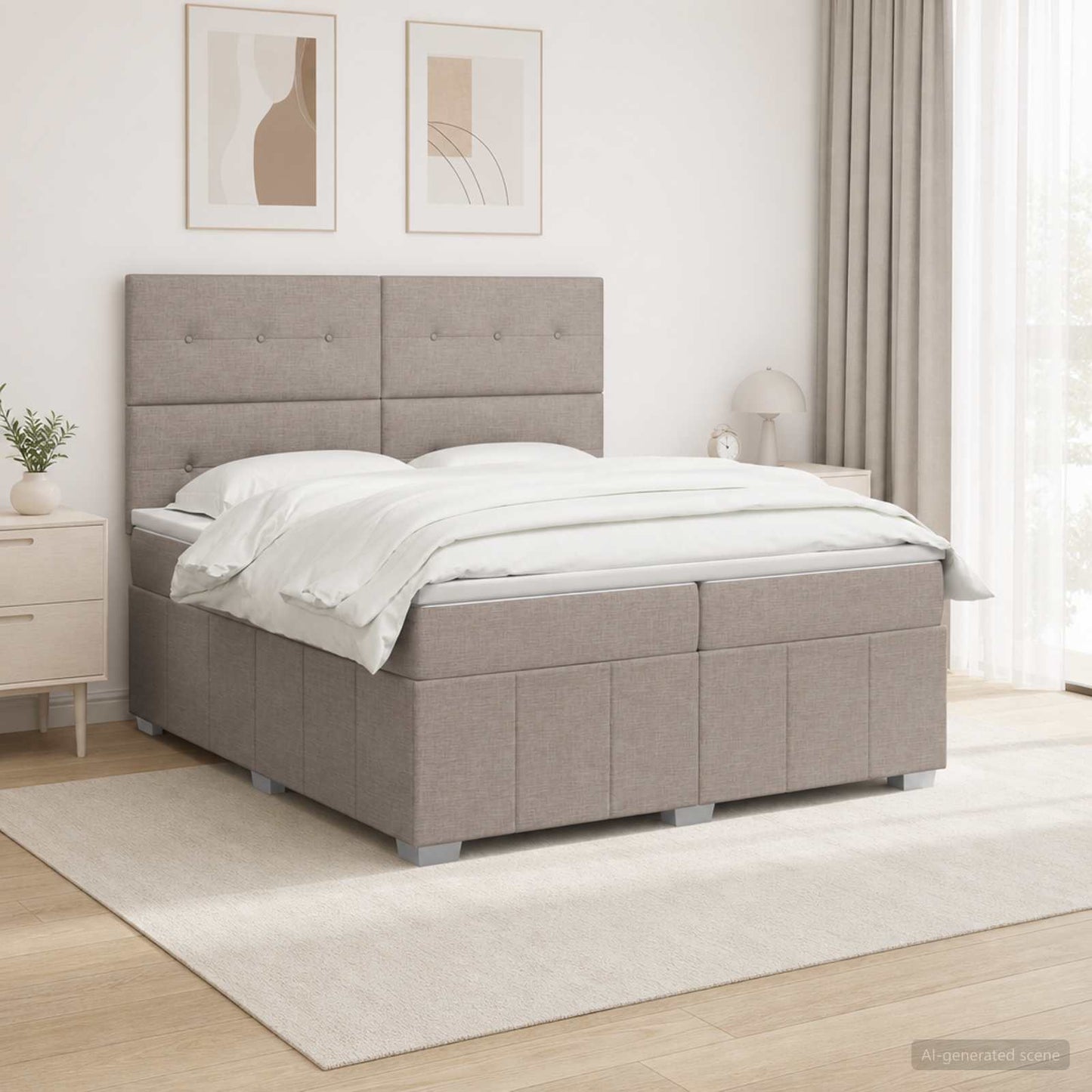 Boxmadras med topmadras Gråbrun 200 x 200 cm Stof