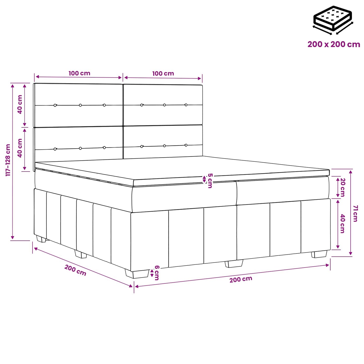 Boxmadras med topmadras Gråbrun 200 x 200 cm Stof