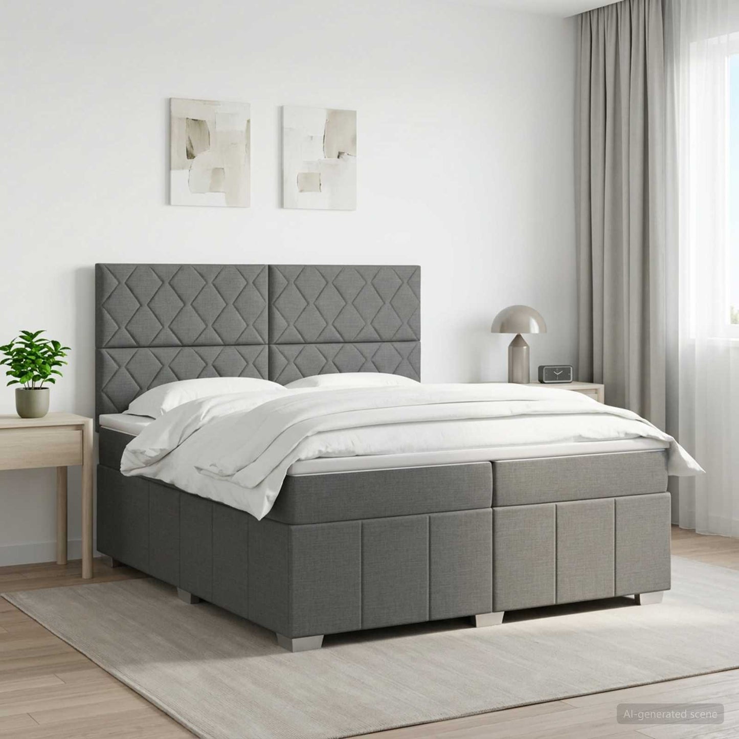 Boxmadras med topmadras Mørkegrå 200 x 200 cm Stof