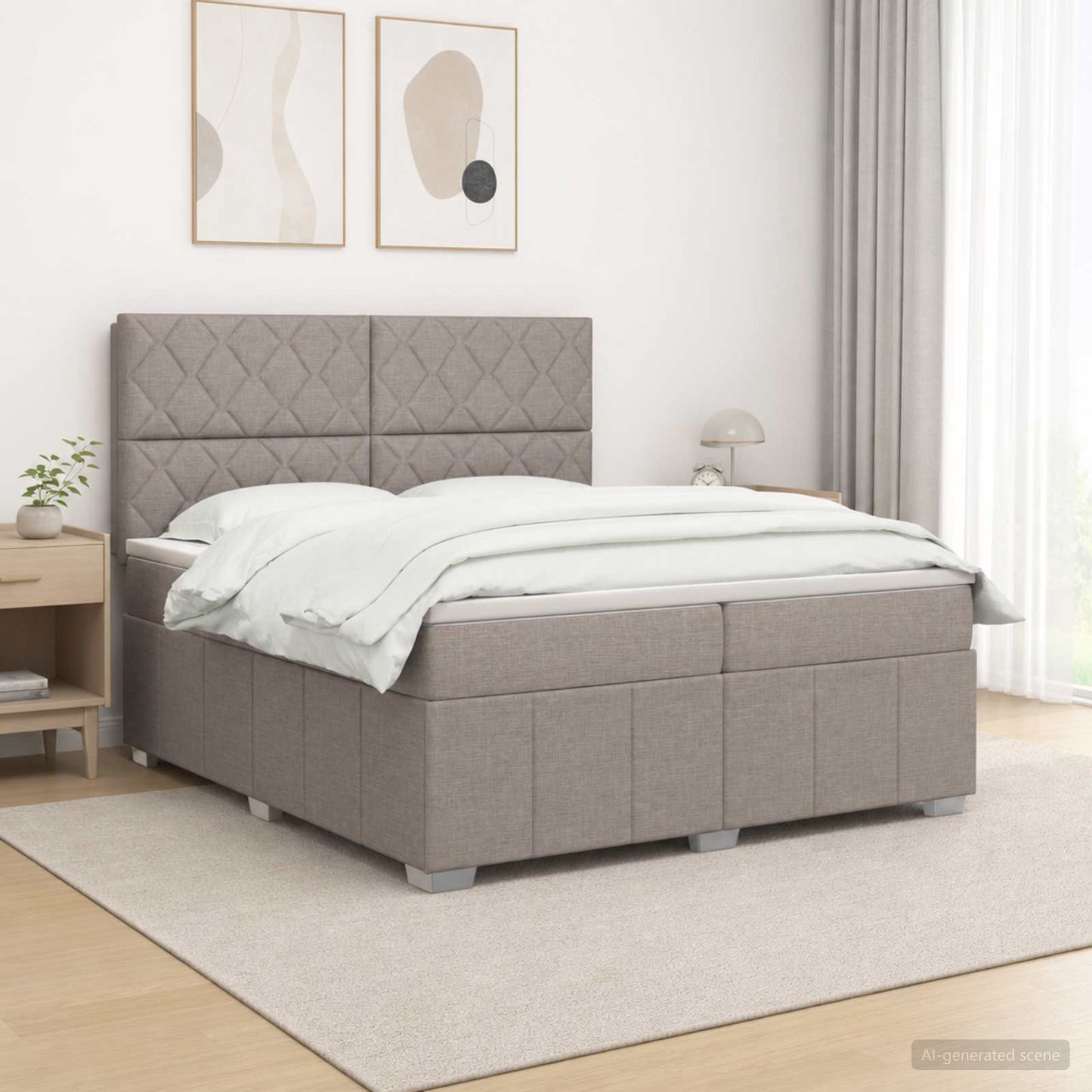 Boxmadras med topmadras Gråbrun 200 x 200 cm Stof