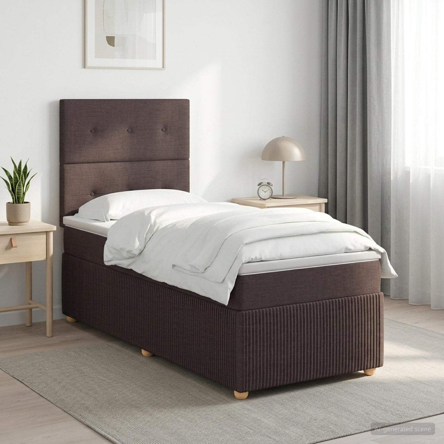 Boxmadras med topmadras Mørk Brun 90 x 200 cm Stof