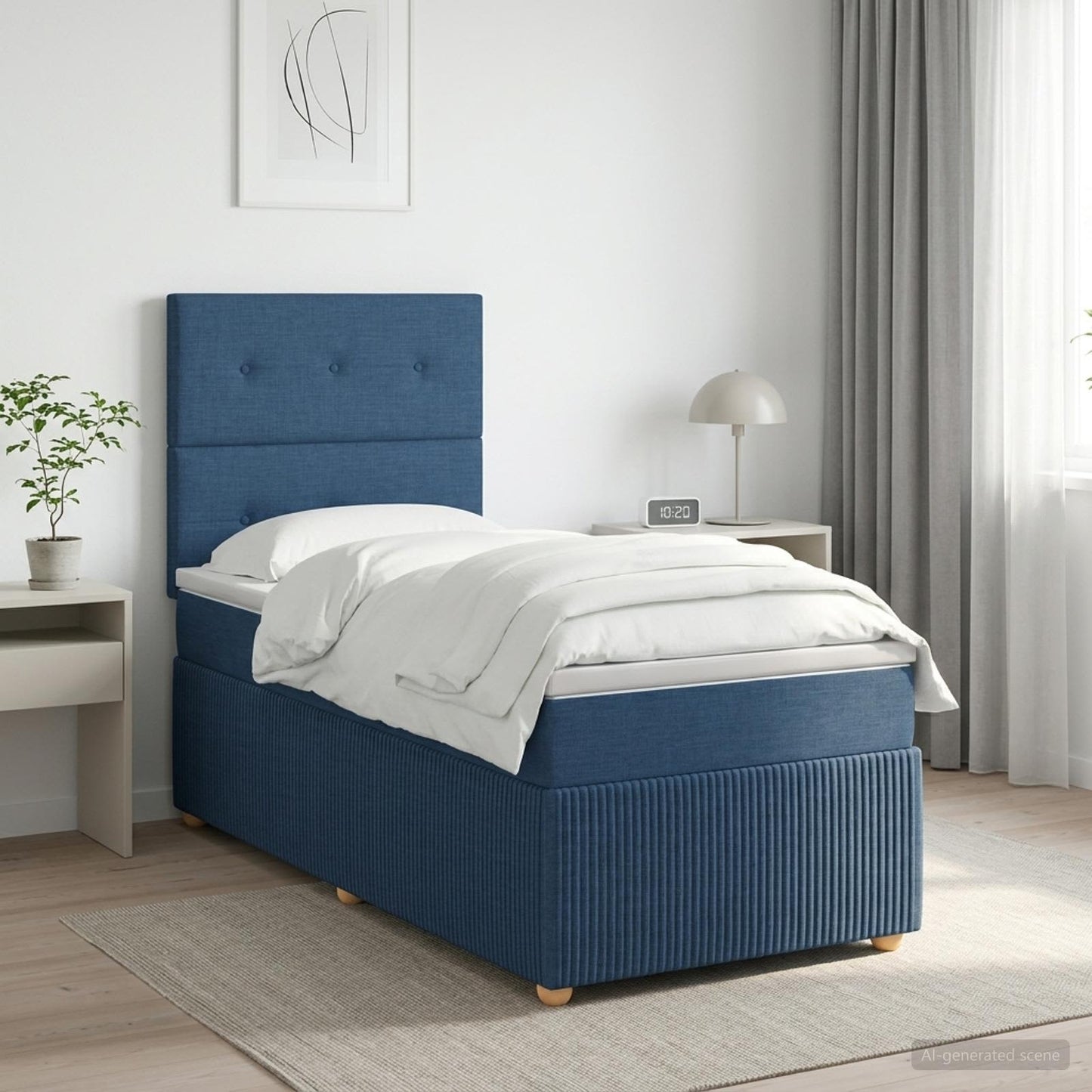 Boxmadras med topmadras med hovedgærde Blå 90 x 200 cm Stof