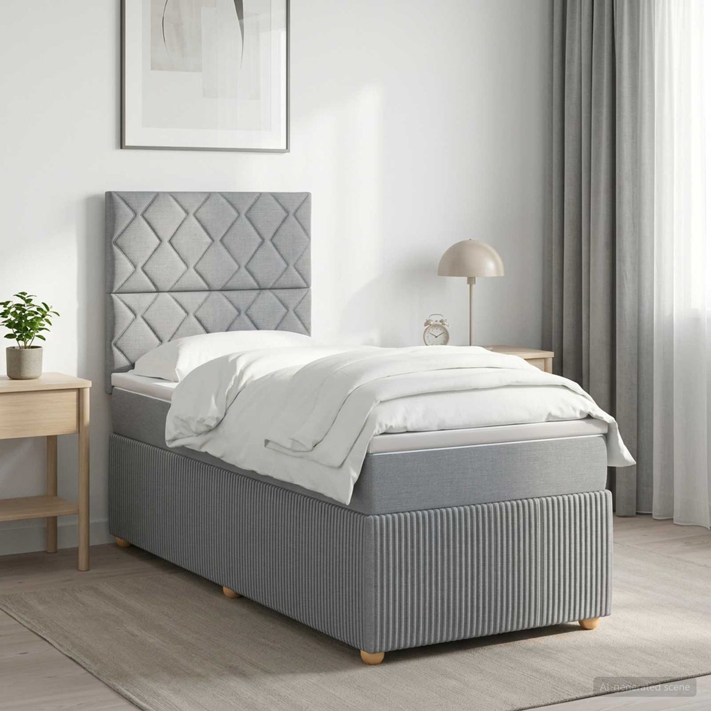 Boxmadras med topmadras med hovedgærde Lysegrå 80 x 200 cm Stof