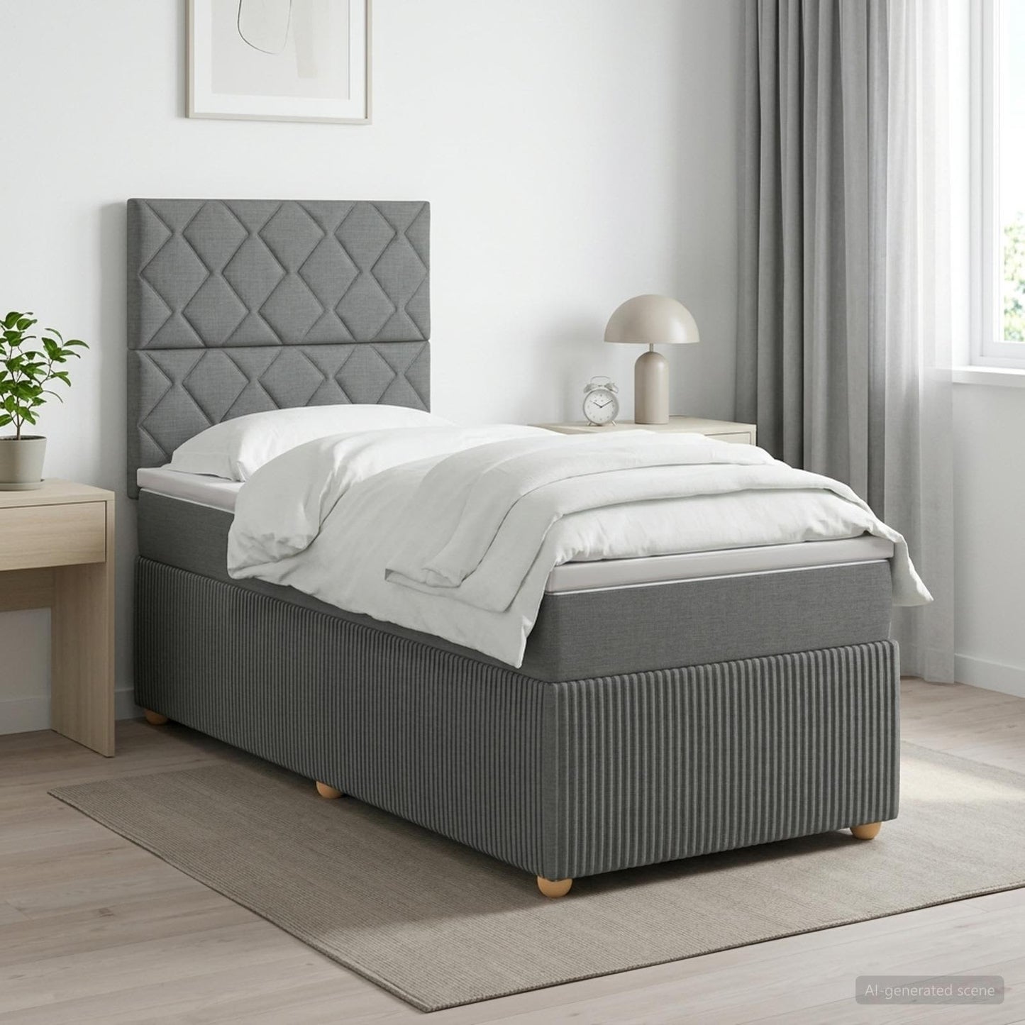 Boxmadras med topmadras Mørkegrå 90 x 190 cm Stof