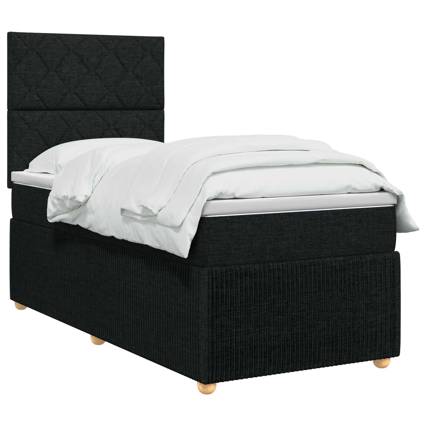Boxmadras med topmadras med hovedgærde Sort 80 x 200 cm Stof