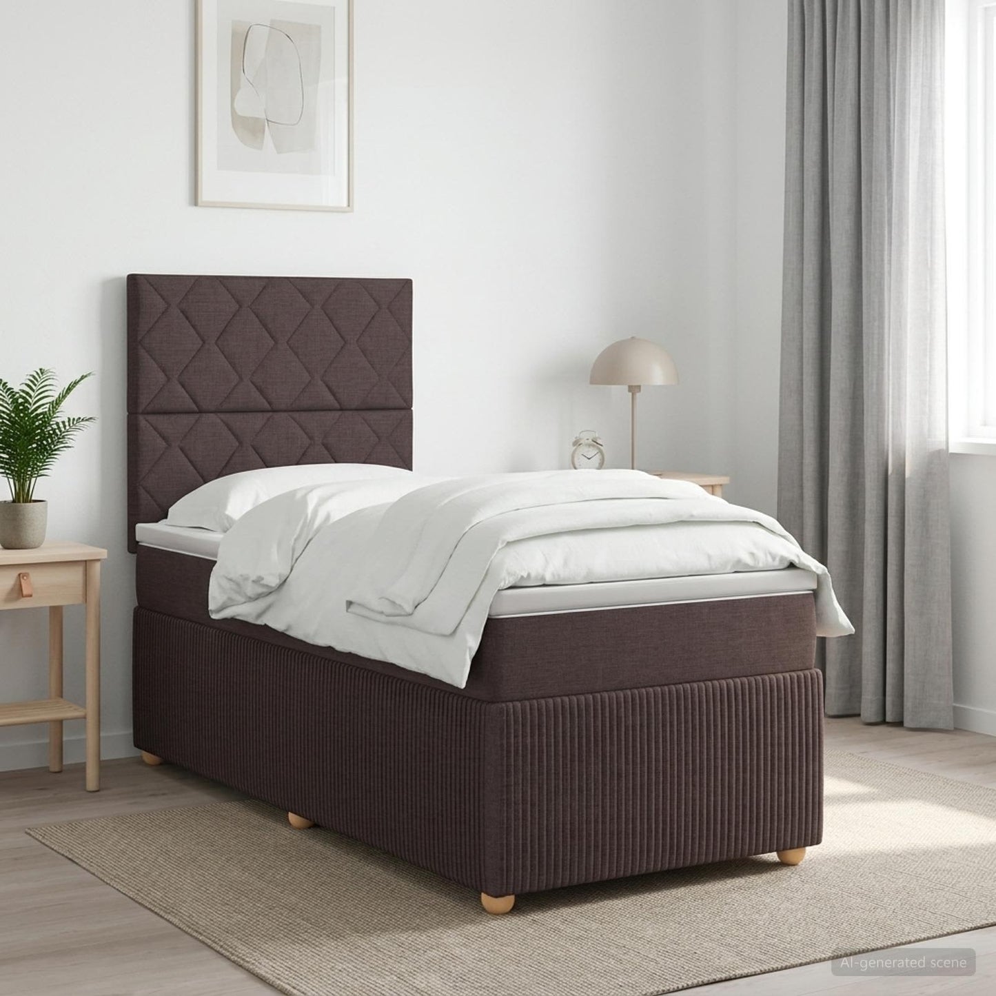 Boxmadras med topmadras Mørk Brun 90 x 190 cm Stof