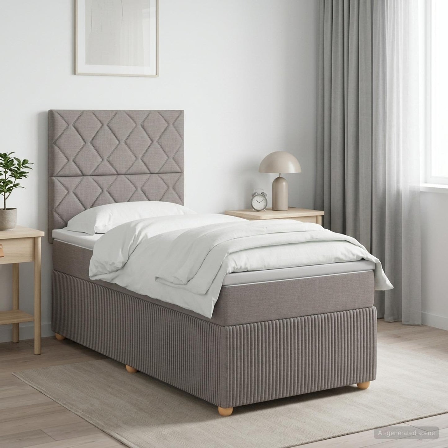 Boxmadras med topmadras med hovedgærde Gråbrun 90 x 200 cm Stof