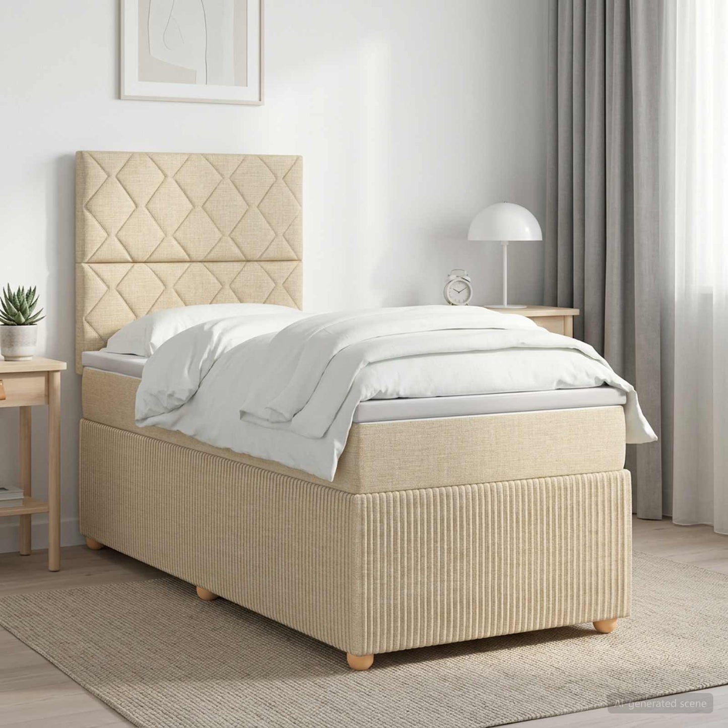 Boxmadras med topmadras Cremefarvet 90 x 200 cm Stof