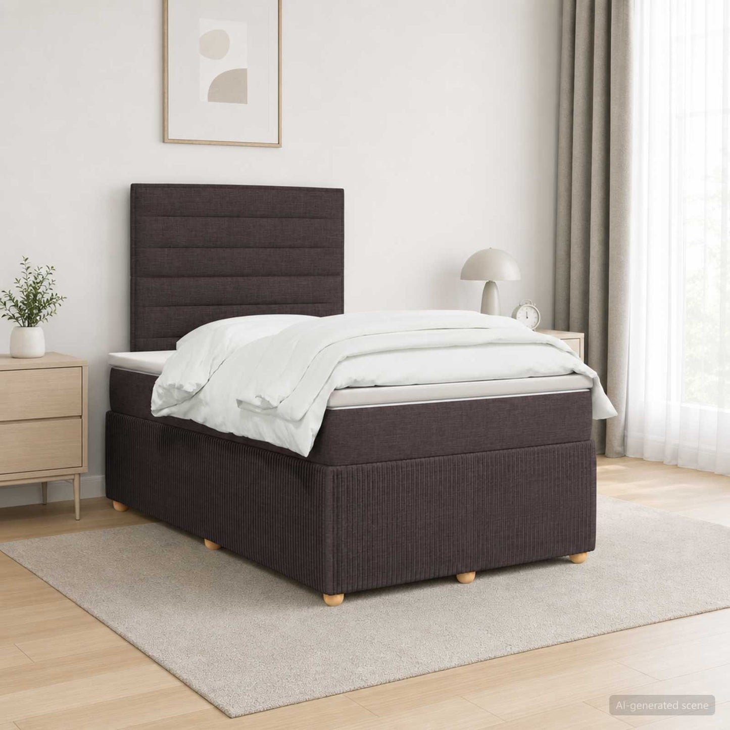 Boxmadras med topmadras Mørk Brun 120 x 200 cm Stof