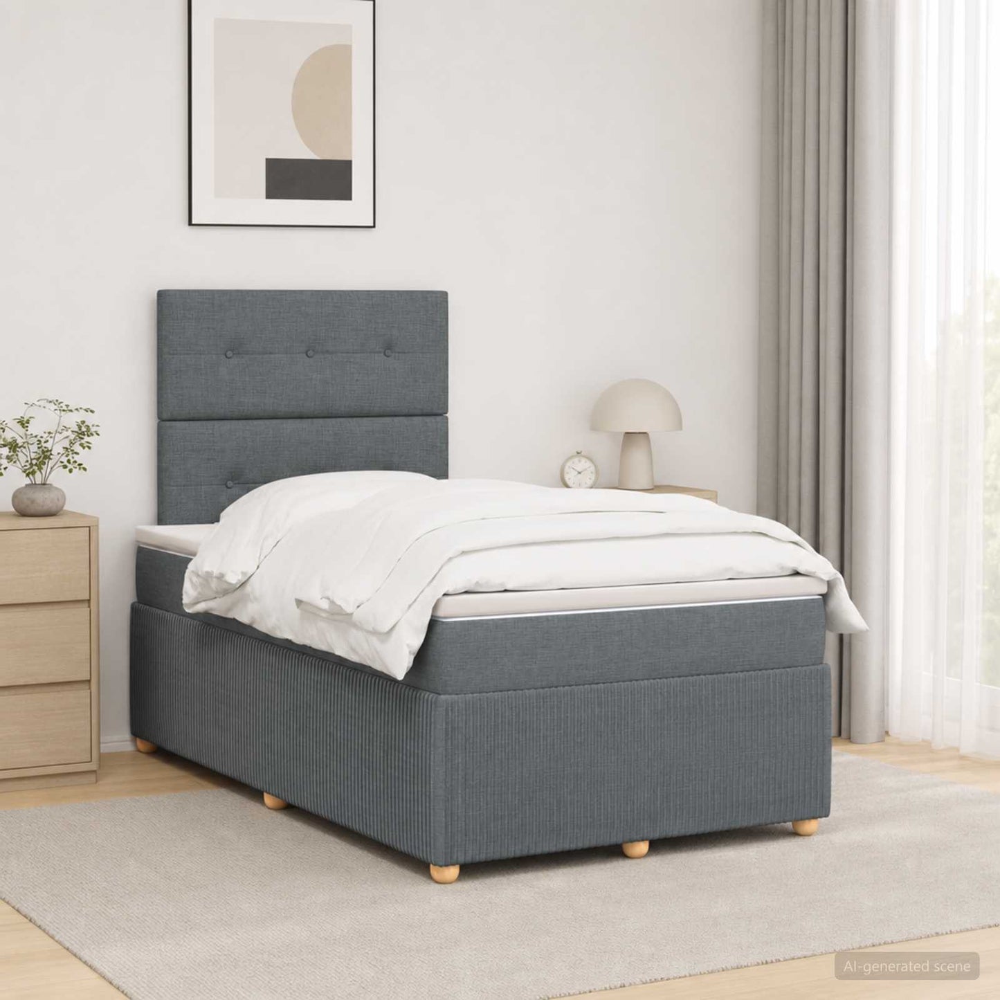 Boxmadras med topmadras Mørkegrå 120 x 190 cm Stof