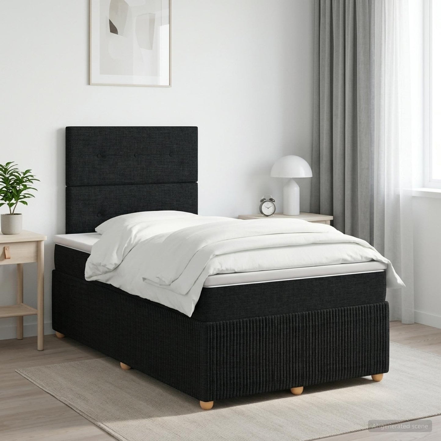 Boxmadras med topmadras med hovedgærde Sort 120 x 200 cm Stof