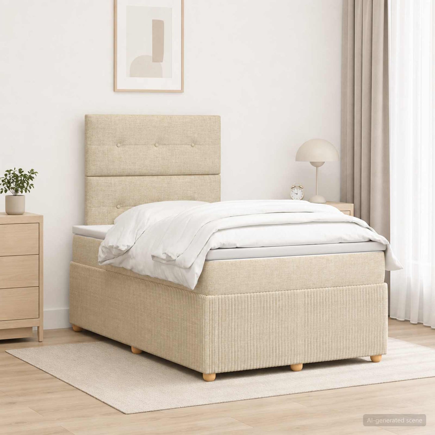 Boxmadras med topmadras Cremefarvet 120 x 190 cm Stof