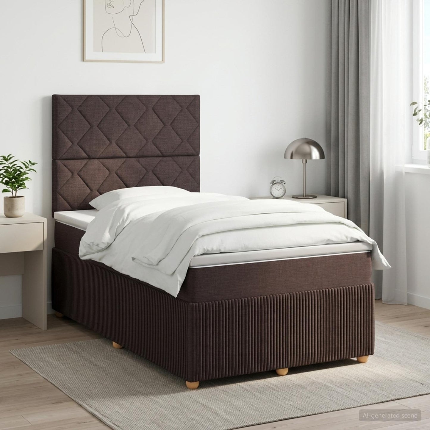 Boxmadras med topmadras Mørk Brun 120 x 190 cm Stof