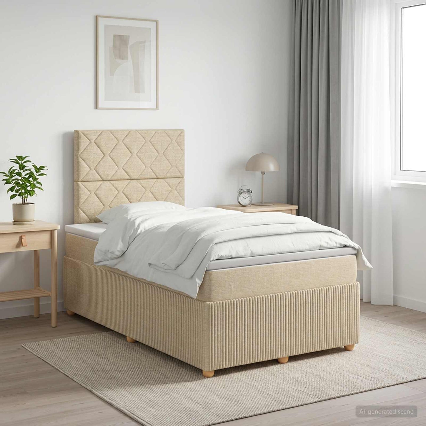 Boxmadras med topmadras Cremefarvet 120 x 200 cm Stof