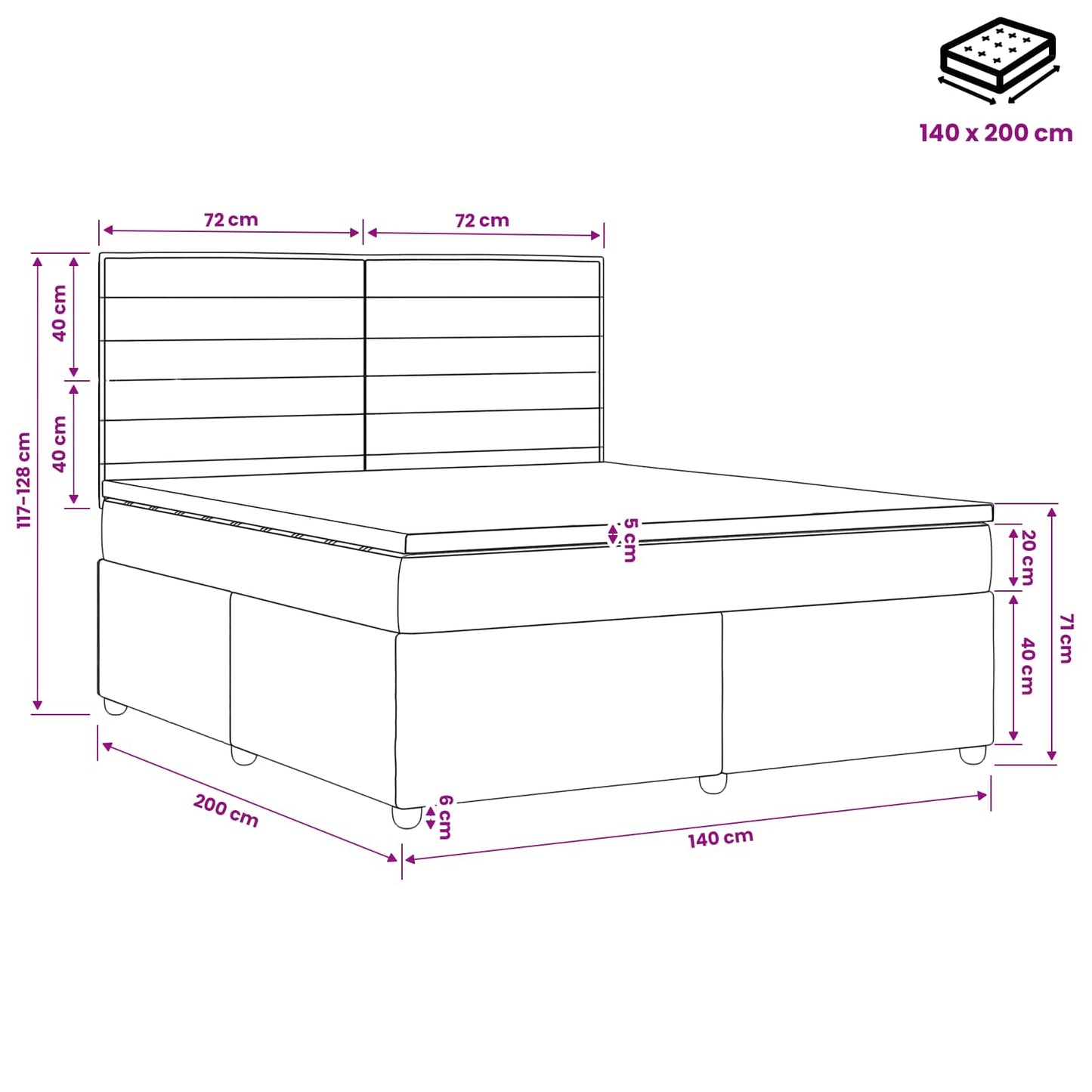 Boxmadras med topmadras Gråbrun 140 x 200 cm Stof