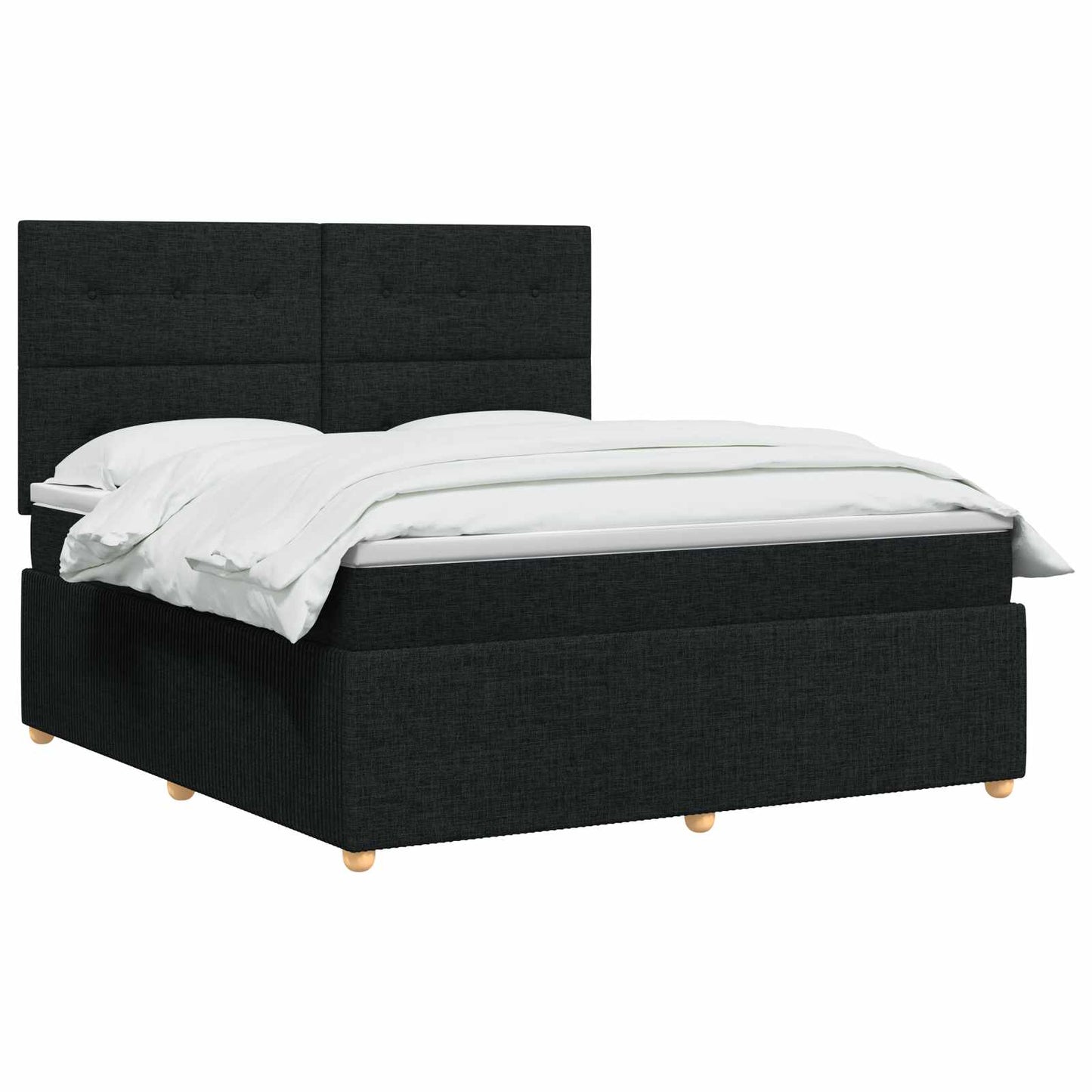 Boxmadras med topmadras med hovedgærde Sort 140 x 200 cm Stof
