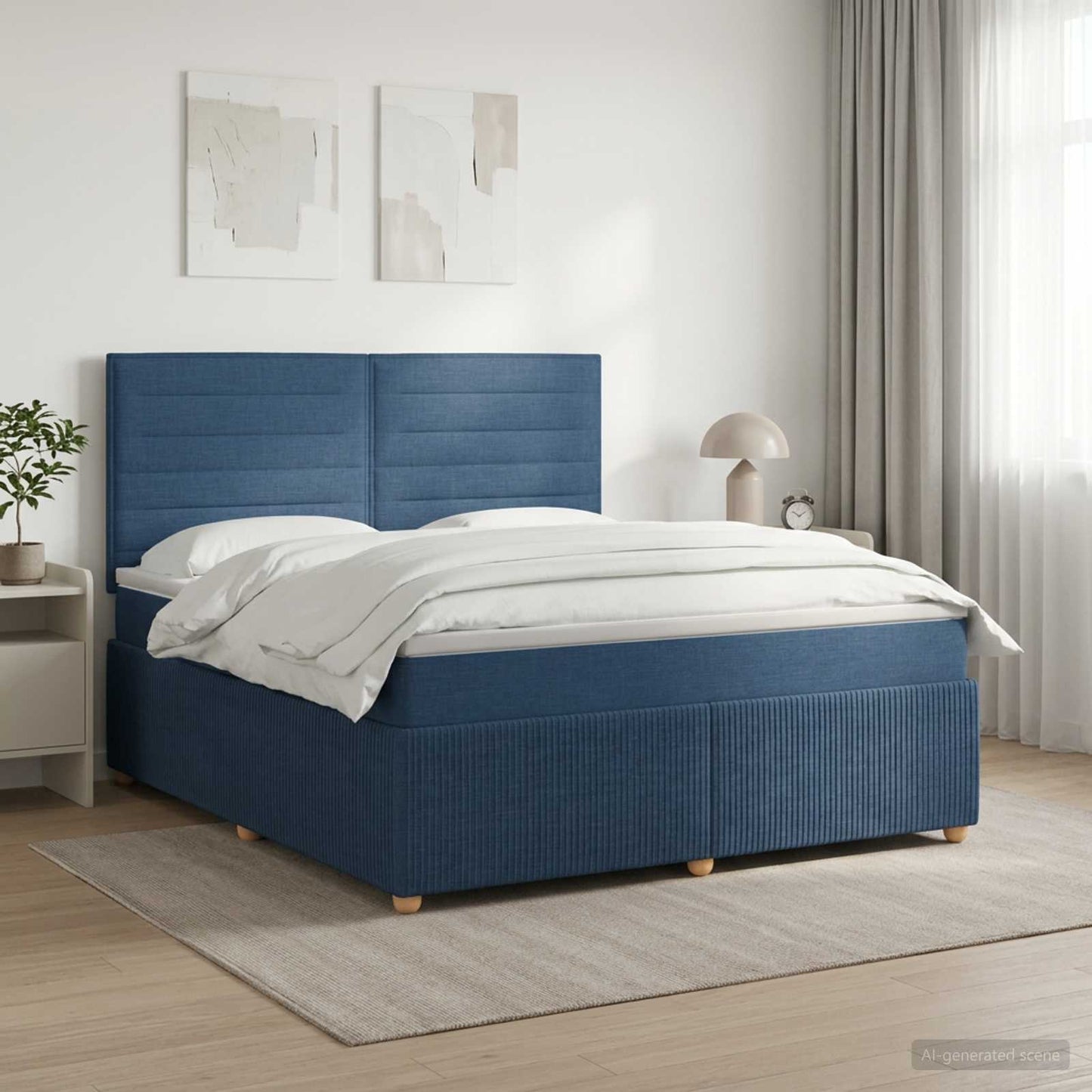 Boxmadras med topmadras med hovedgærde Blå 180 x 200 cm Stof