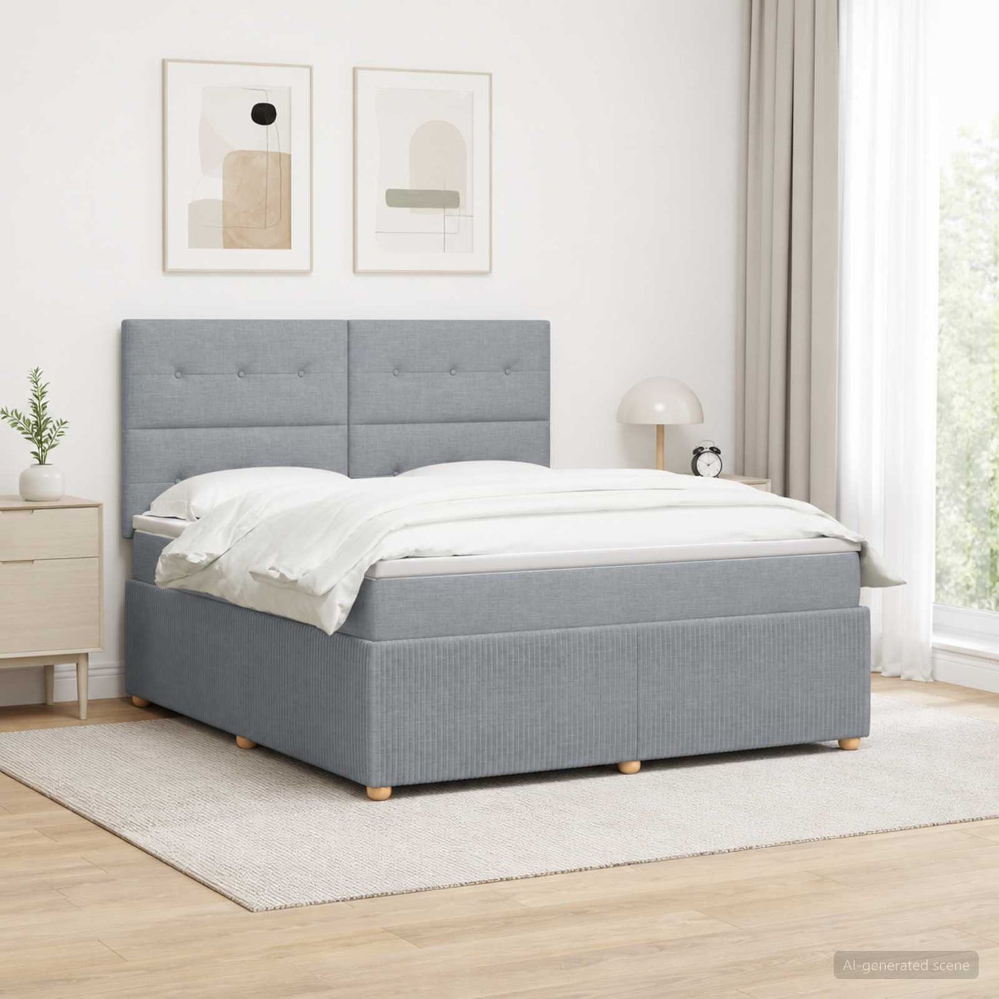 Boxmadras med topmadras Lysegrå 140 x 200 cm Stof