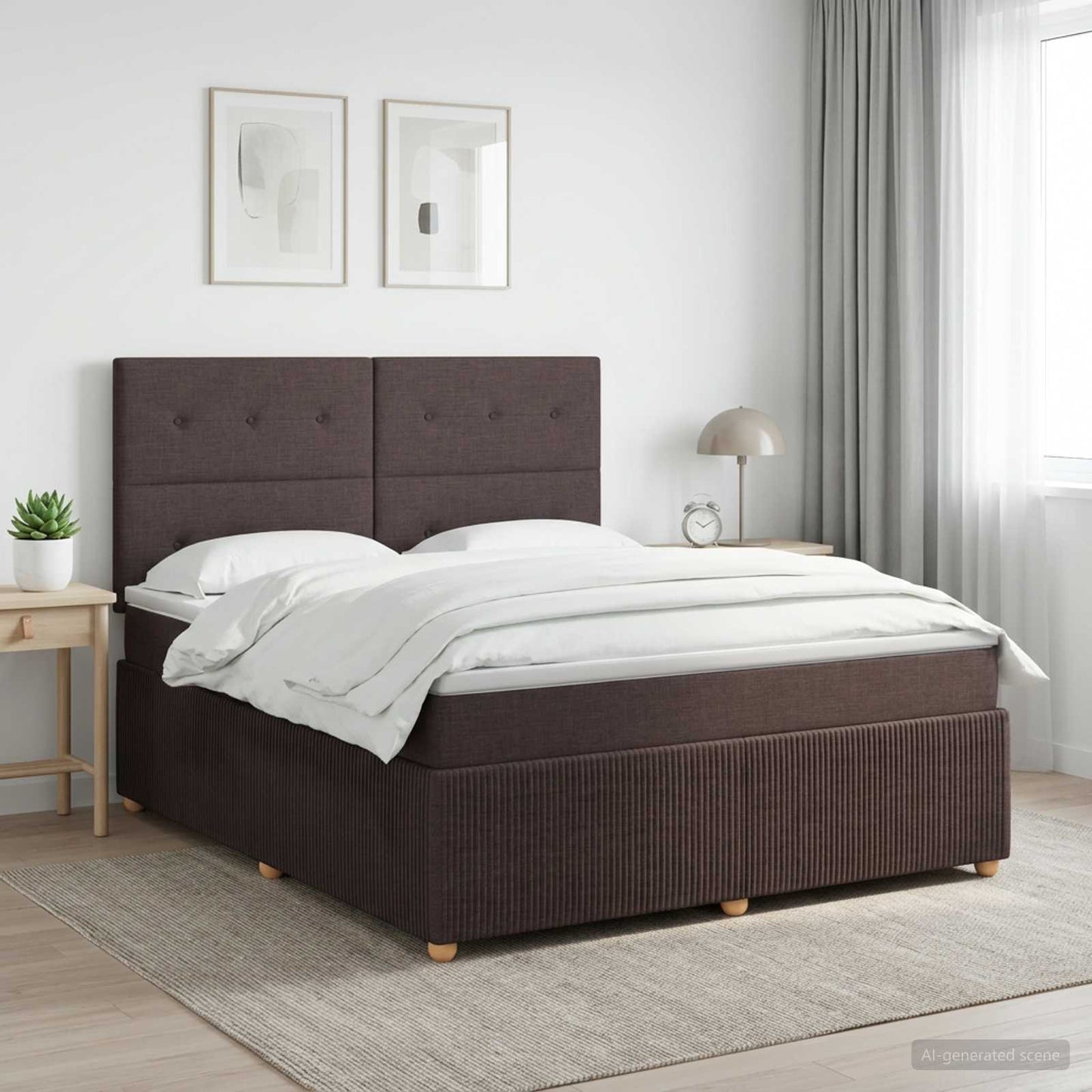 Boxmadras med topmadras Mørk Brun 180 x 200 cm Stof