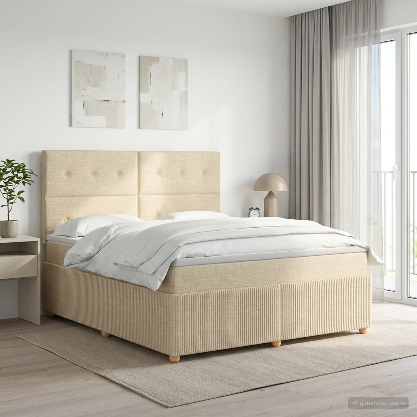 Boxmadras med topmadras Cremefarvet 140 x 200 cm Stof