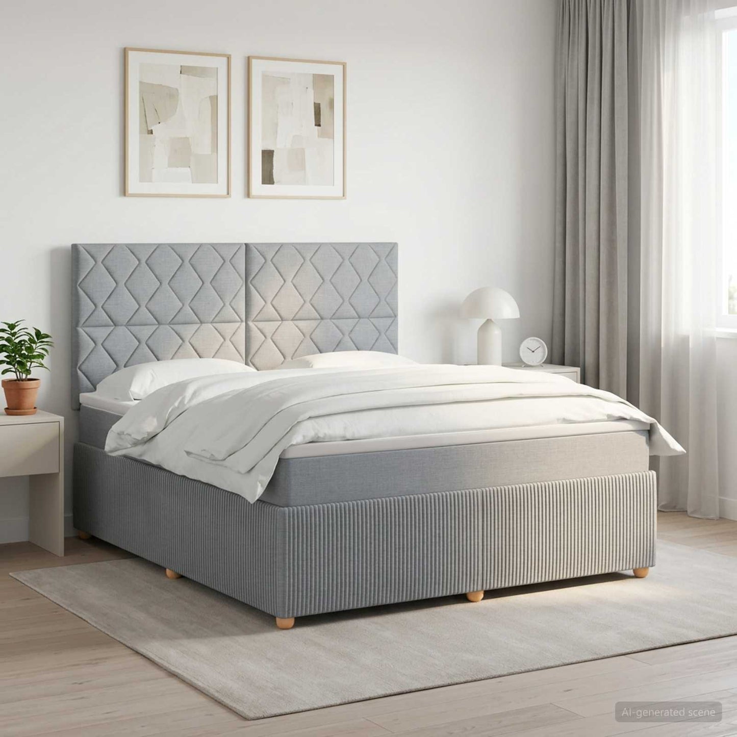 Boxmadras med topmadras Lysegrå 180 x 200 cm Stof