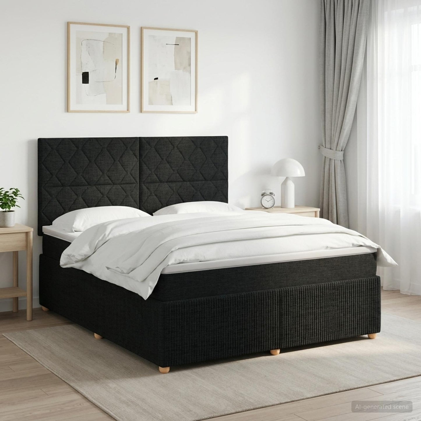 Boxmadras med topmadras med hovedgærde Sort 140 x 190 cm Stof