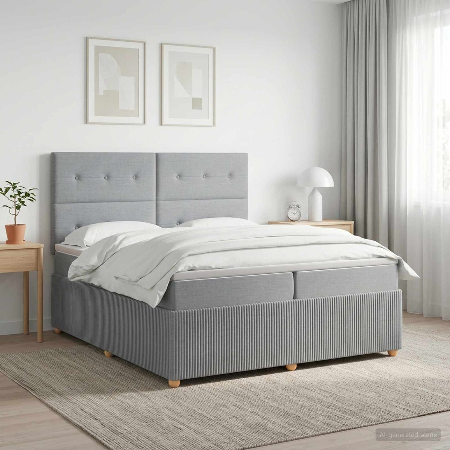 Boxmadras med topmadras Lysegrå 200 x 200 cm Stof