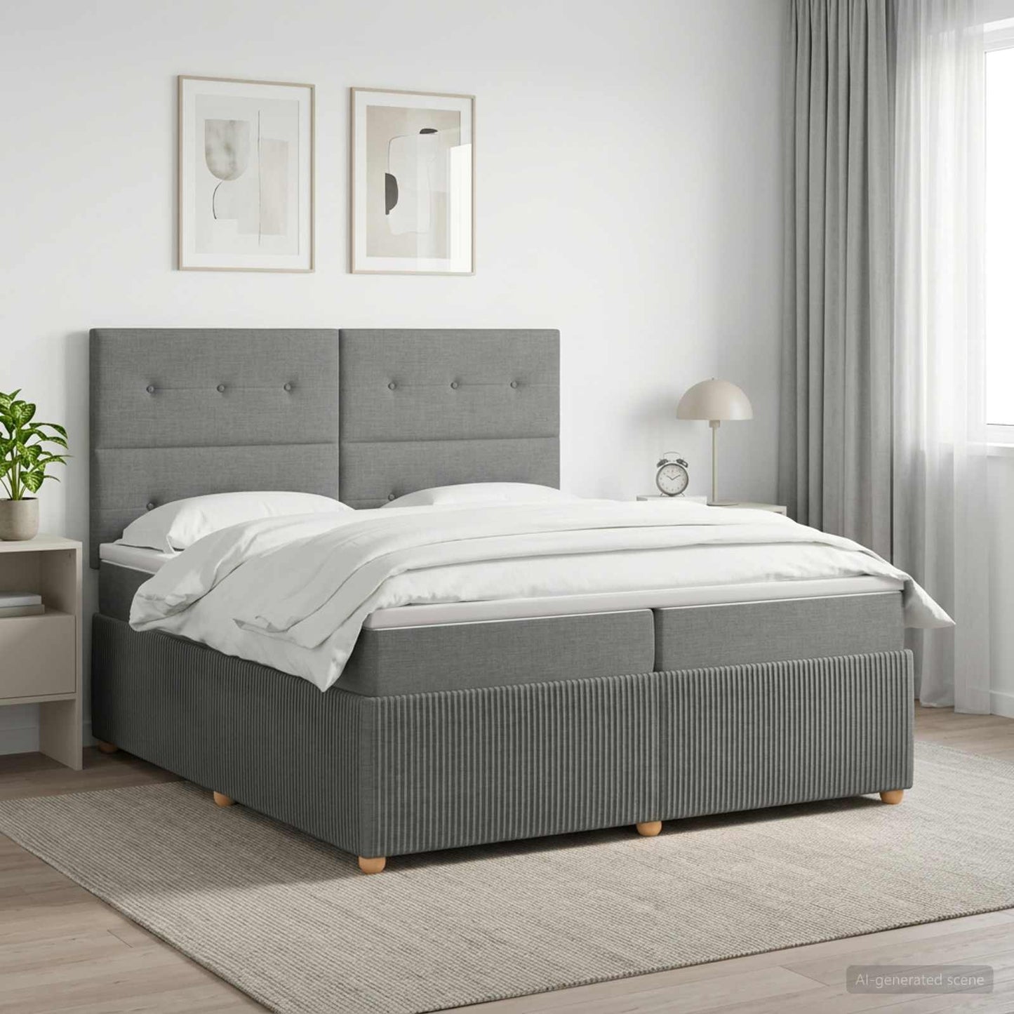 Boxmadras med topmadras Mørkegrå 200 x 200 cm Stof
