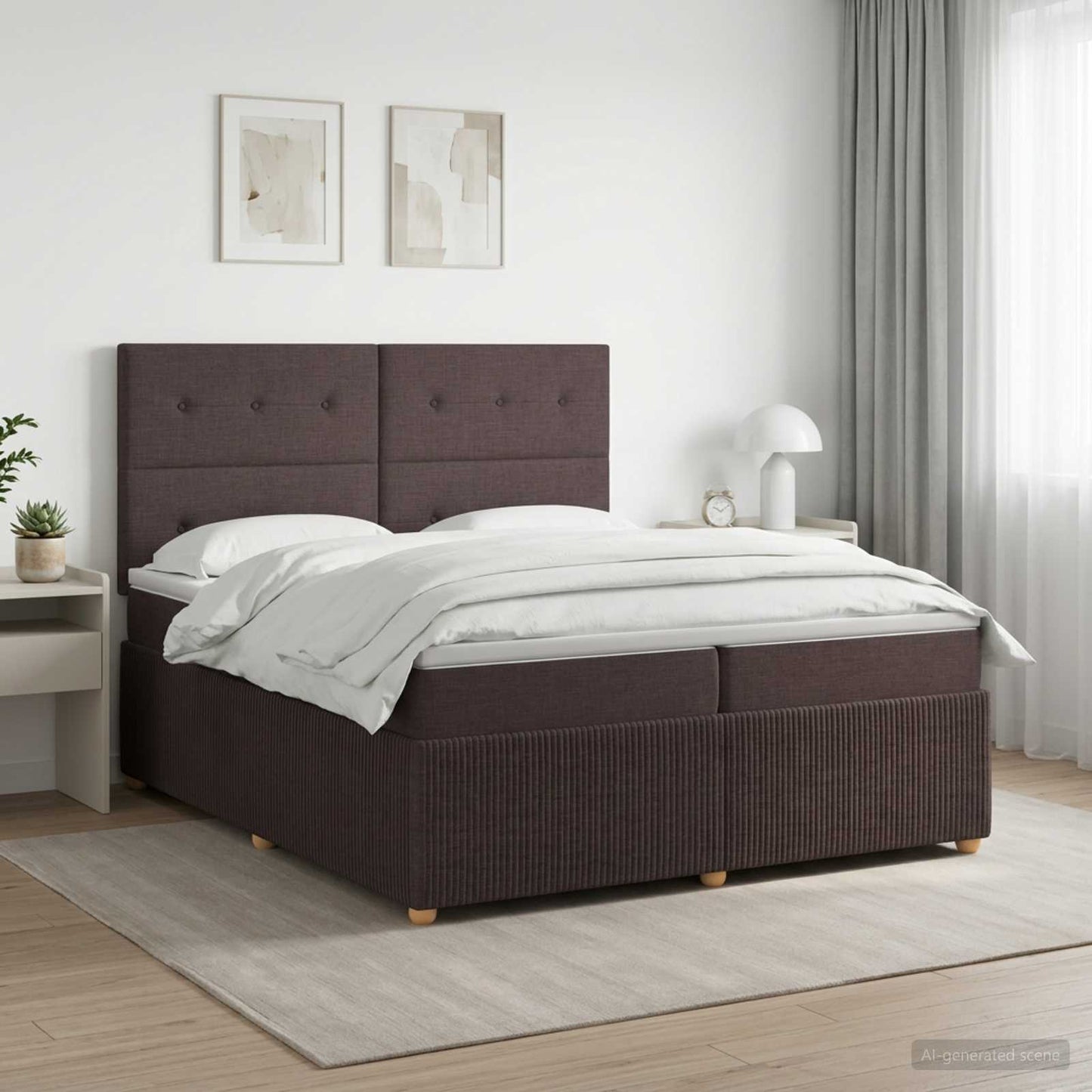 Boxmadras med topmadras Mørk Brun 200 x 200 cm Stof