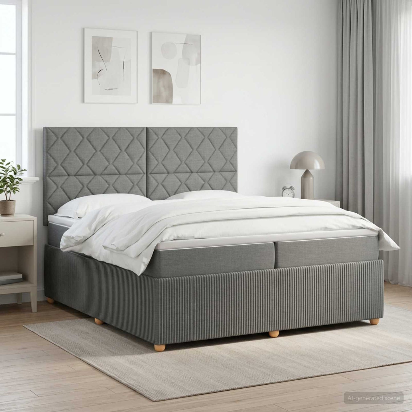 Boxmadras med topmadras Mørkegrå 200 x 200 cm Stof