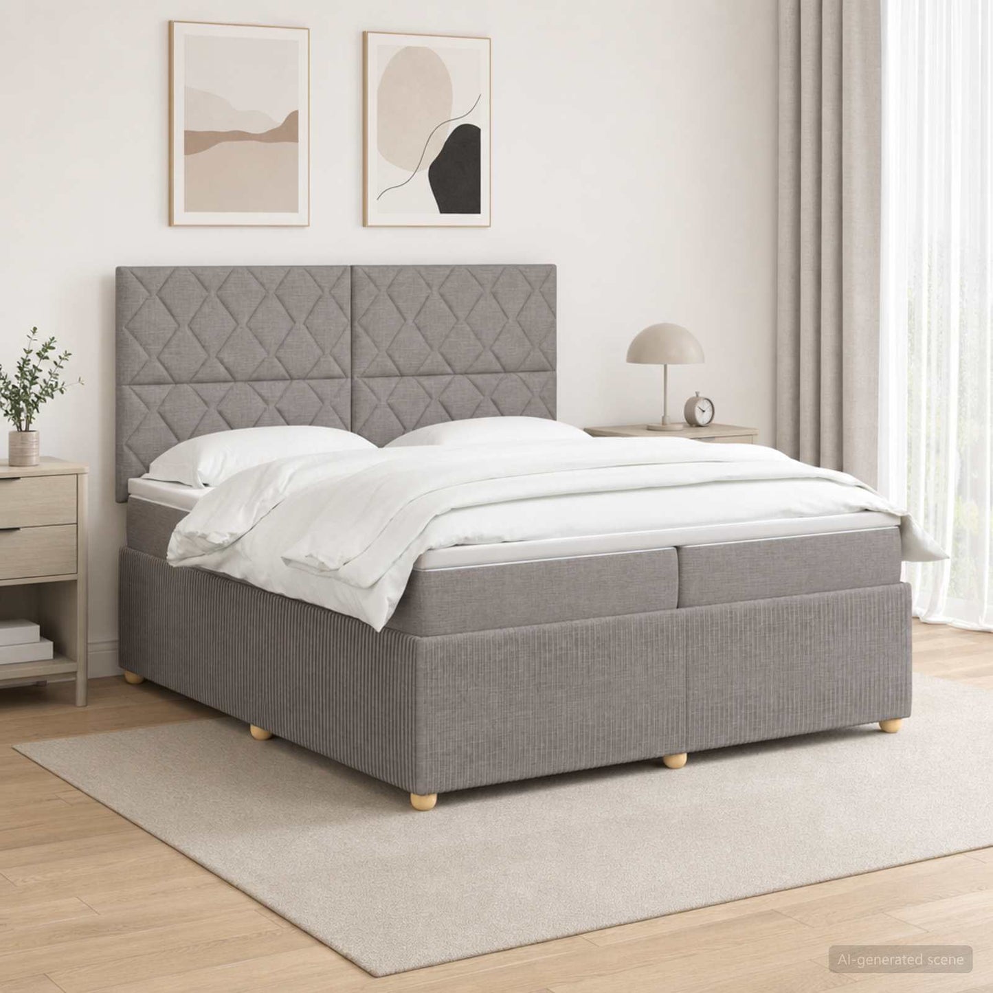 Boxmadras med topmadras Gråbrun 200 x 200 cm Stof