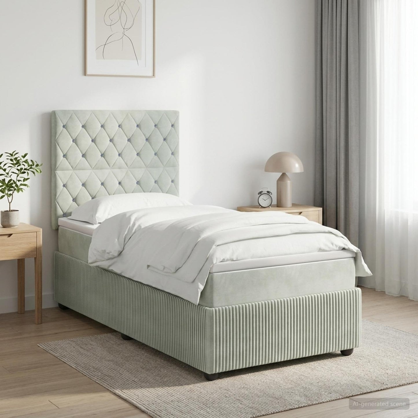 Boxmadras med topmadras Lysegrå 90 x 200 cm Fløjl