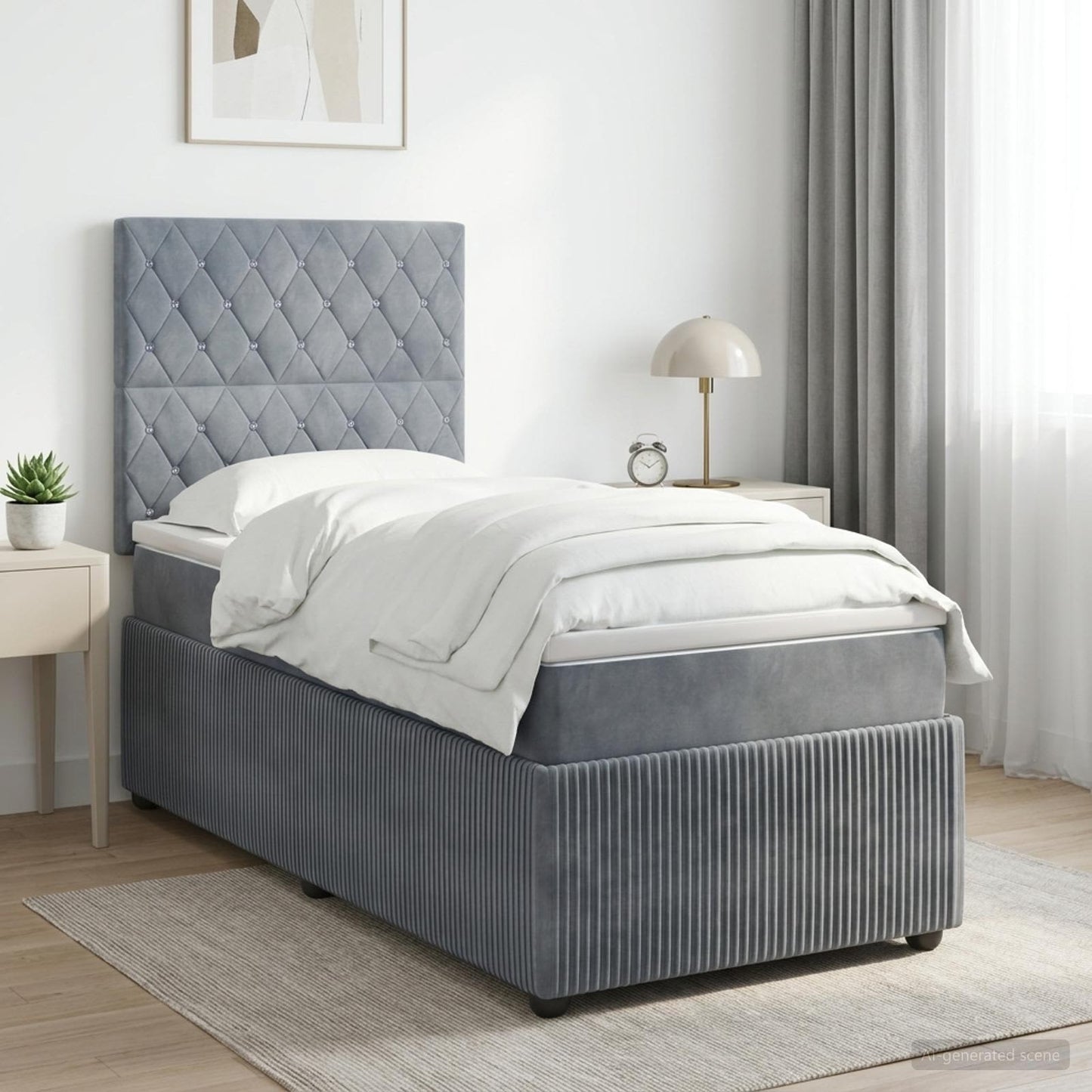 Boxmadras med topmadras Mørkegrå 90 x 200 cm Fløjl
