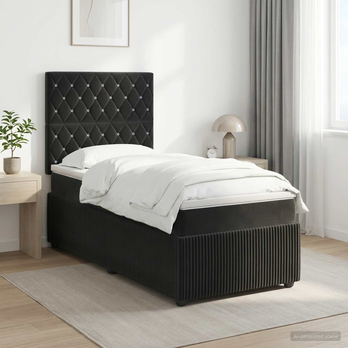 Boxmadras med topmadras med hovedgærde Sort 80 x 200 cm Fløjl