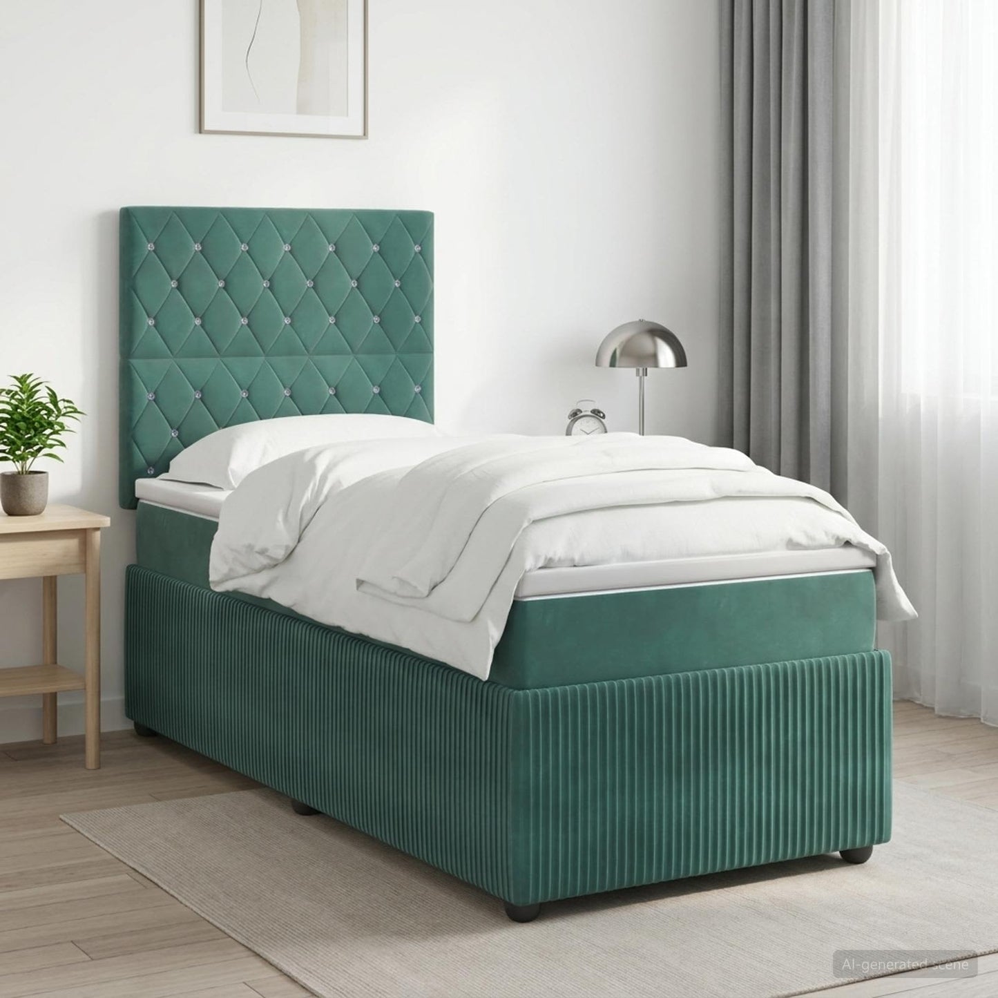 Boxmadras med topmadras Mørkegrøn 90 x 190 cm Fløjl